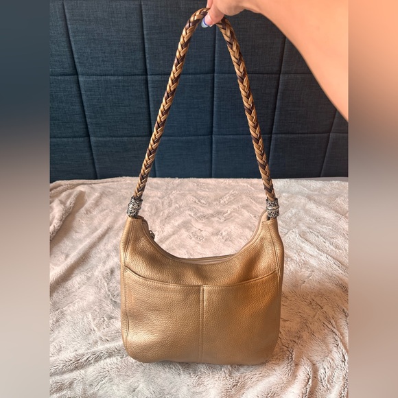 Brighton Hobo Barbados Handbag Bronzed Brown Pebbled Leather Braided PreLoved - Picture 10 of 15